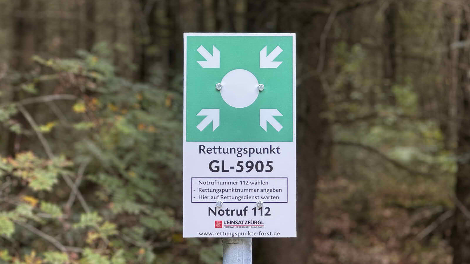 Ein Waldrettungspunkt in Bergisch Gladbach