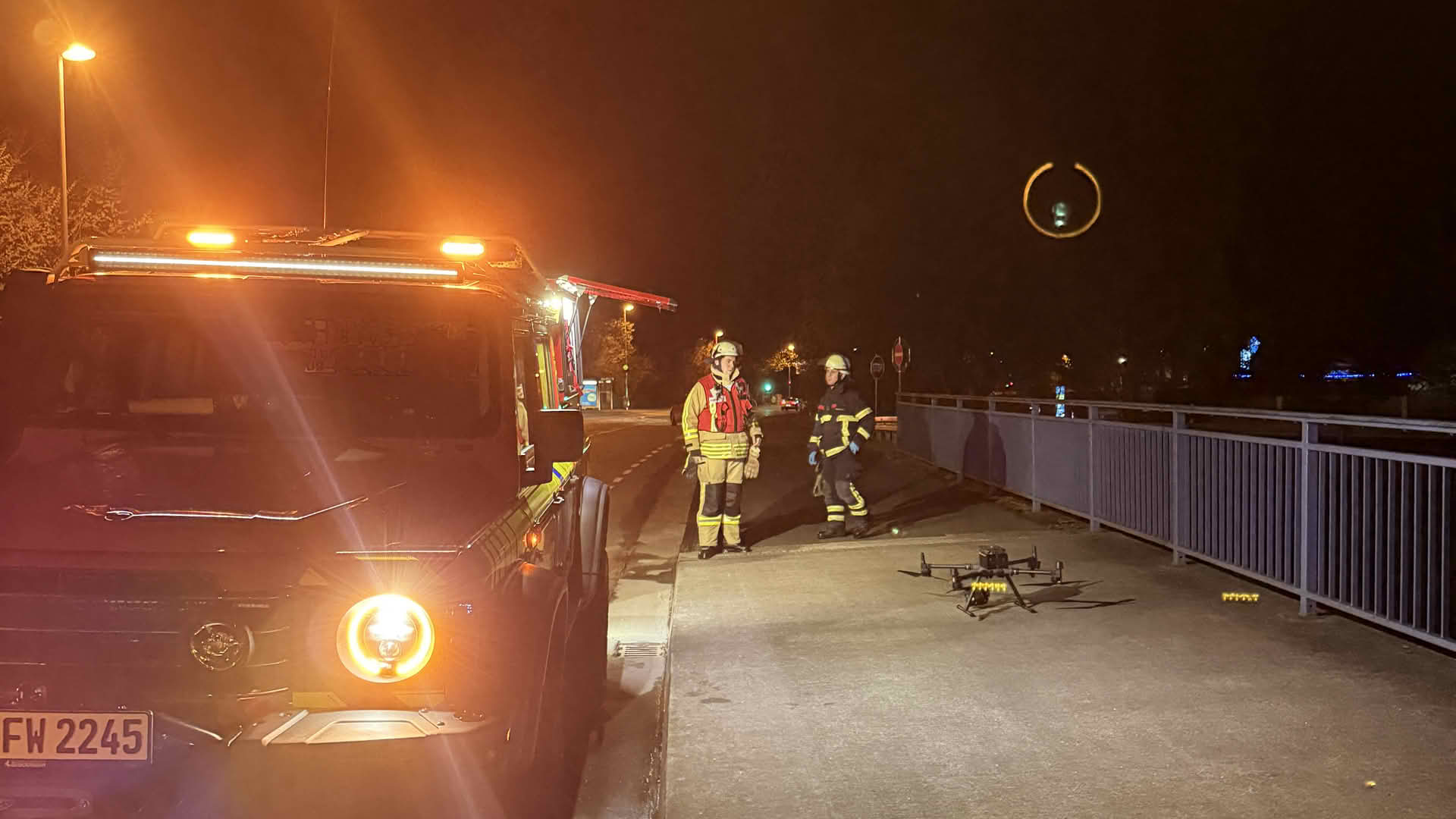 Die Drohne im Einsatz startete von der Autobahnbrücke Friesenstraße