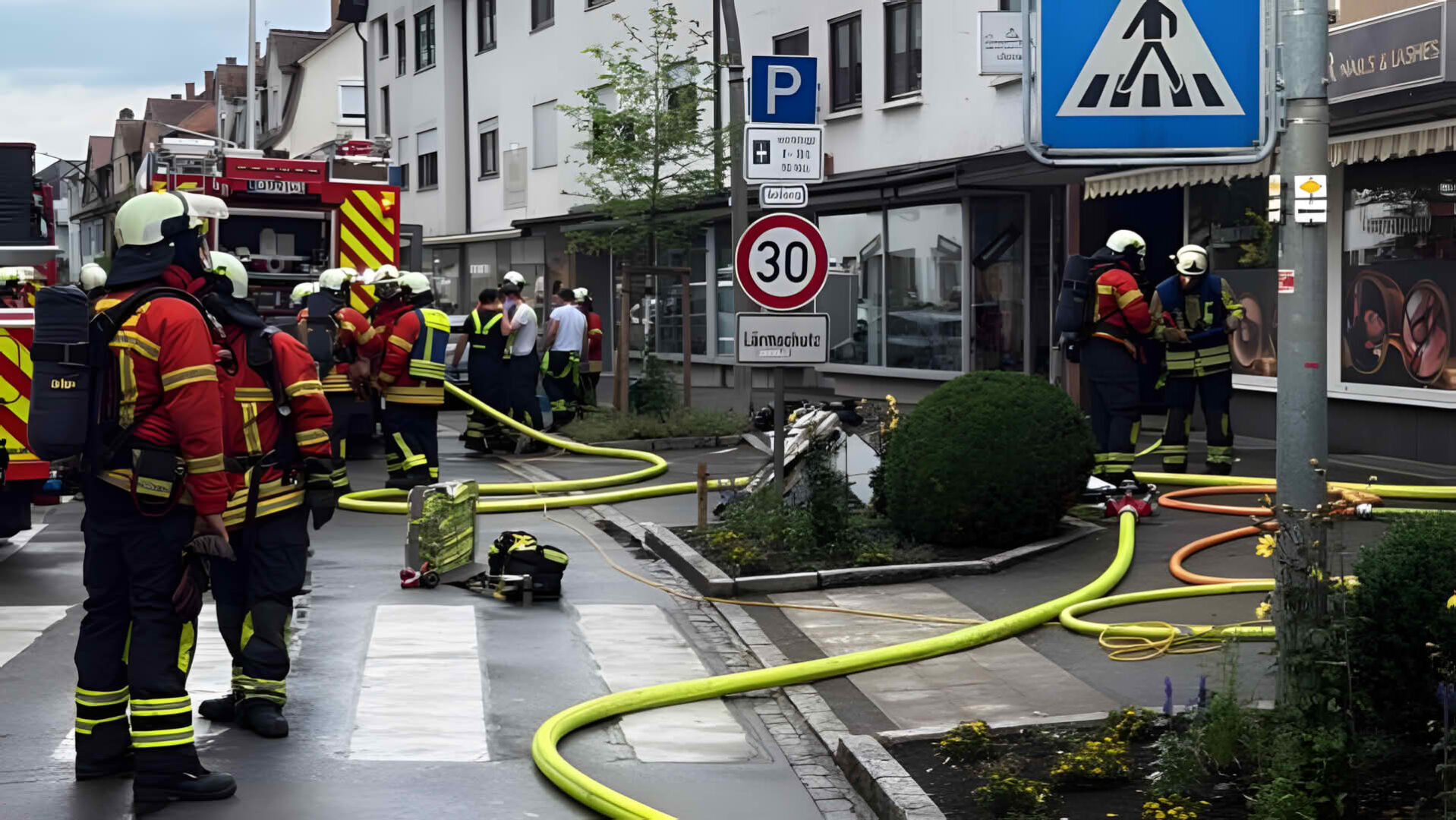 Feuerwehrleute bei einem Einsatz im Nagelstudio